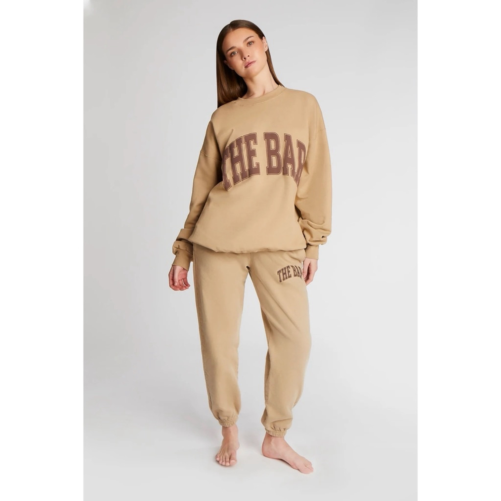 The Bar Beige Crewneck Sweatshirt with Brown Logo